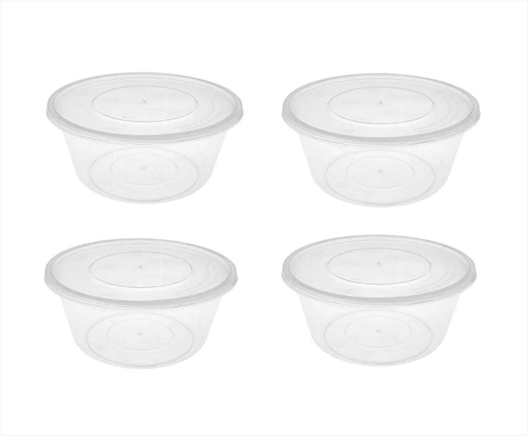 4 Pack Plastic Round Storage Food Containers Clear Microwave Safe With Lids 750ml