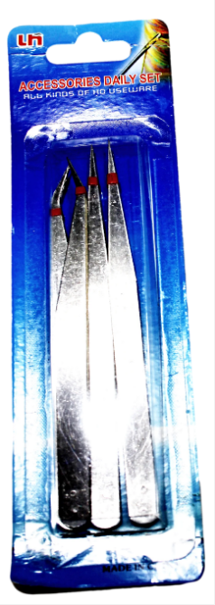 4 Pack Stainless Steel Tweezers Assorted Design Multipurpose Use Tweezers