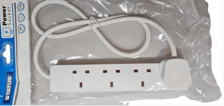 4 Way UK 3 Pin Plug Surge Protected Extension Lead 1 Metre