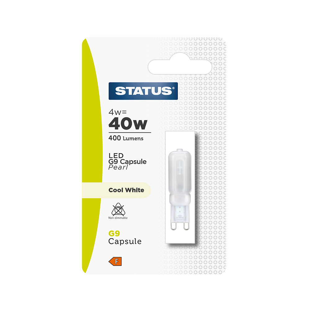 4w = 40w = 400 lumens - LED - G9 Plastic - Cool White - non dimmable - 1pk in a trapped box - in a white CDU