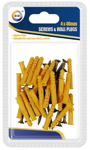 4x40mm Screws & Wall Plugs