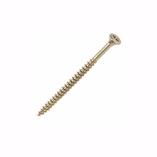 5.0 x 100 Pozi Countersunk Hardened Chipboard Wood Screws Yellow Pk of 9
