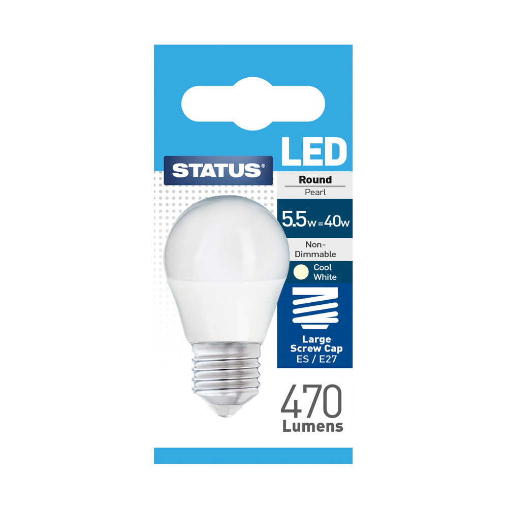 5.5w = 40w = 470 lumens - LED - Round - ES - PA - Pearl - Cool White - 1 pk box - in White CDU