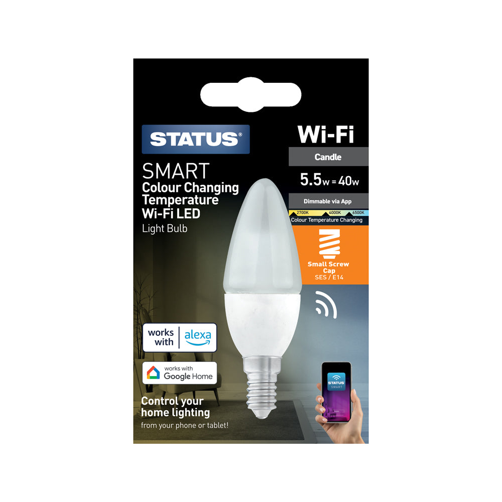 5.5w = 40w = 470 lumens - Smart - Candle - E14 - PA - Pearl - Colour Changing Temperature - 1 pk box
