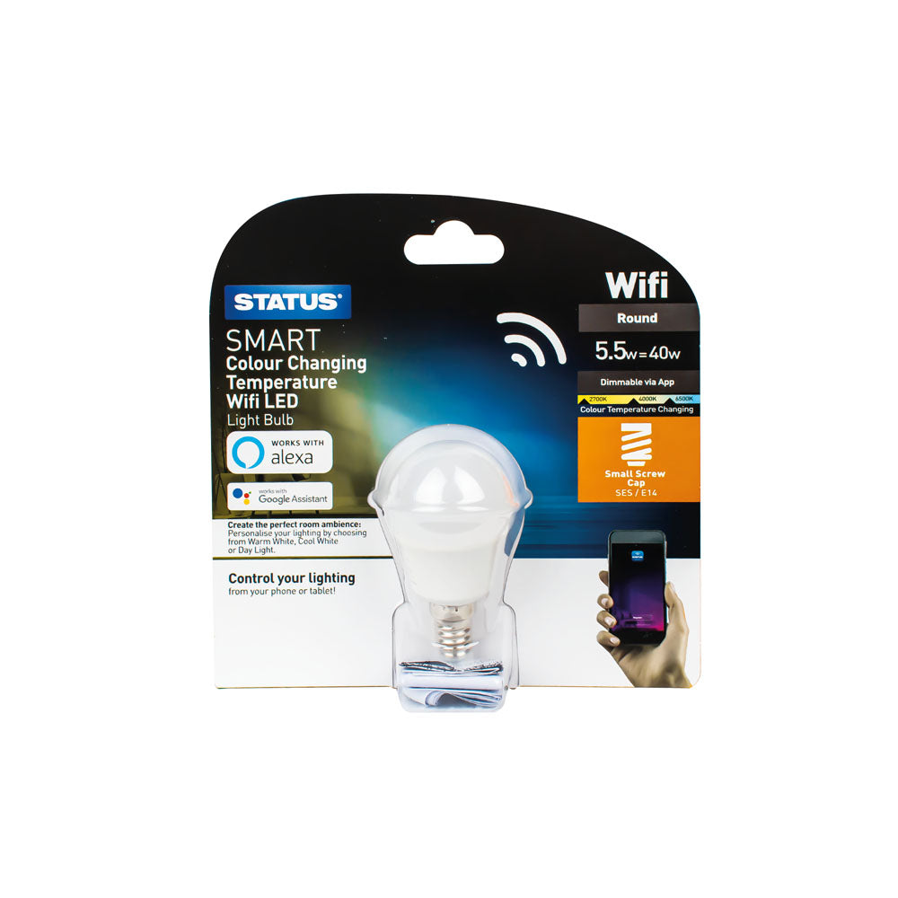 5.5w = 40w = 470 lumens - Smart - Round - SES - PA - Pearl - Colour Changing Temperature - 1 pk Trapped Blister