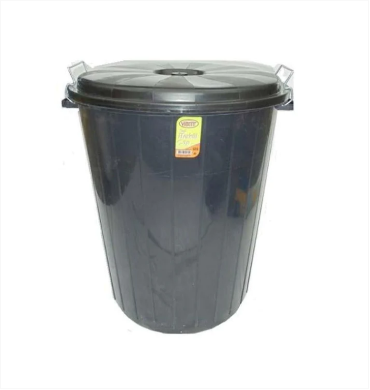 50 Litre Black Bin Drum With 2 Locked Lids Home Storage Bin