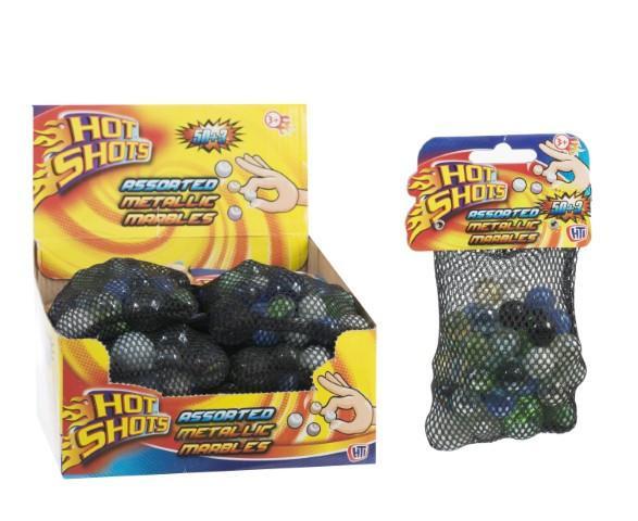 50+3 Pack Hot Shot Assorted Metallic Marbles Childrens Shooting Marbles