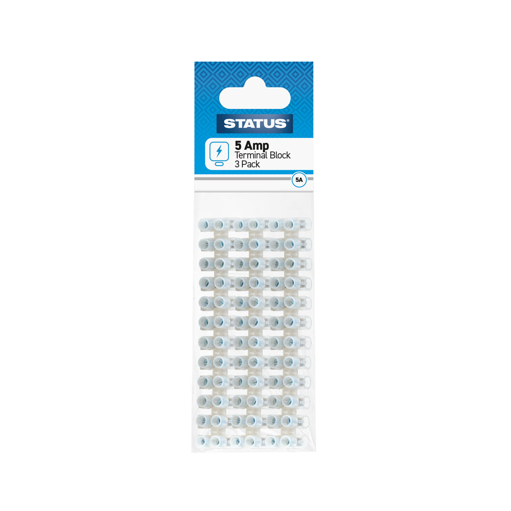 5 amp - Terminal Block - Clear - 3 pk - 12 blocks per strip - in Poly Bag / Header Card