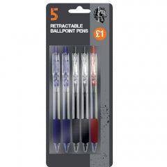 5pk Retractable Ballpoint Pens