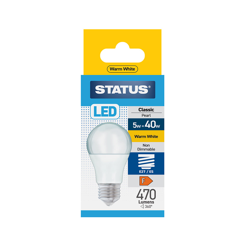 5w = 40w = 470 lumens - LED - A60 GLS - E27 - PA - Pearl - Warm White - 1 pk box - in White CDU
