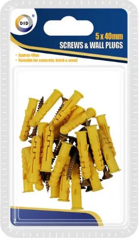 5x40mm Screws & Wall Plugs