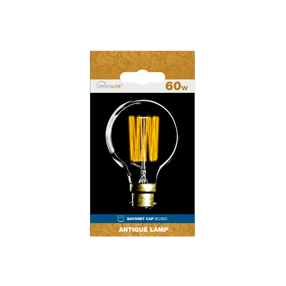 60w - Crystalite - Antique - G80 Globe - BC - Clear - Squirrel Cage Filament - 1 pk box