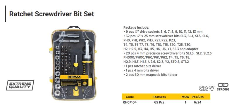 65 PCS PROFESSIONAL RACHET PRECISION SCREWDRIVER BITS AND SOCKETS SET