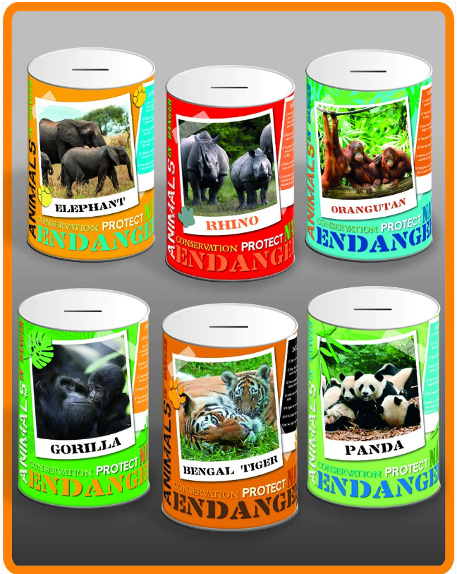 6 Assorted Styles Endangered Species Money Tin 145mm x 110mm
