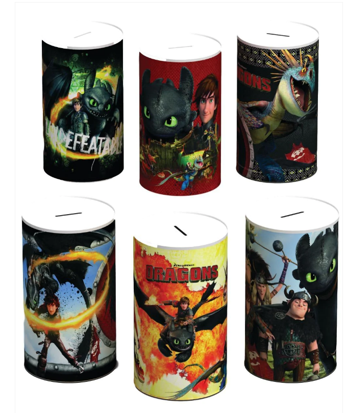 6 Assorted Styles How To Train Your Dragon Money Tin 145mm x 110mm