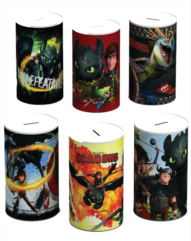 6 Assorted Styles How To Train Your Dragon Money Tin 145mm x 110mm