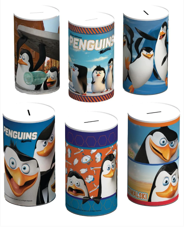 6 Assorted Styles Penguins Of Madagascar Money Tin 145mm x 110mm