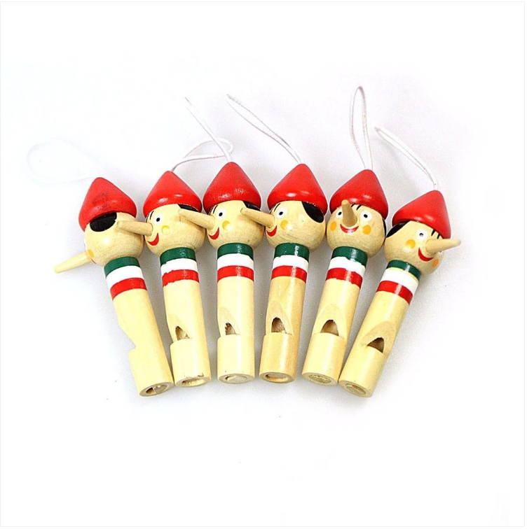 6 Pack Pinocchio Whistle Flute Music Sound Bamboo Wood Hand Crafted