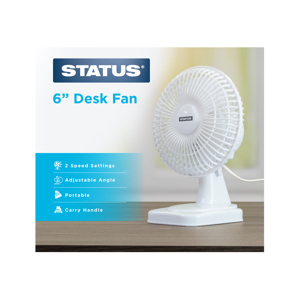 6" White Desk Fan - Oscillating - 2 Speed Settings - 1 pk - in Glossy Retail Box - 4pcs per Outer Carton