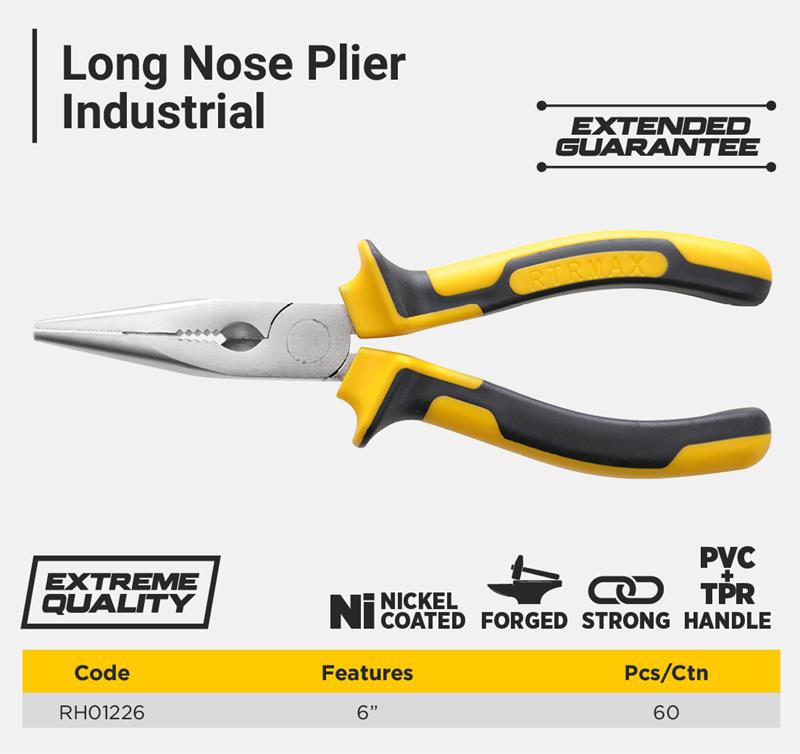 6'' LONG NOSE PLIER, INDUSTRIAL