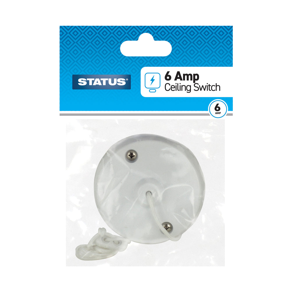 6 amp - Ceiling Switch - Pull Cord - 2 way - White - 1 pk - in Poly Bag / Header Card