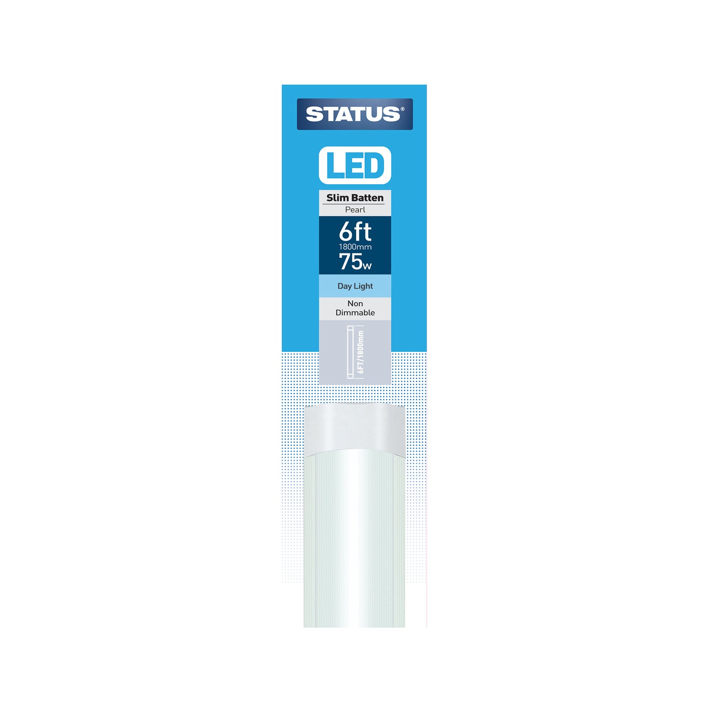 6ft / 2400mm - 75w = 6700 lumens - LED - Slim Line Batten - Pearl - Day Light - 1 pk box