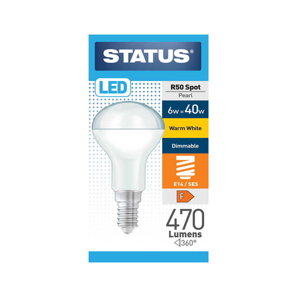 6w = 40w = 470 lumens - Dimmable LED - R50 Spot - E14 - PA - Pearl - Warm White - 1 pk box - in White CDU