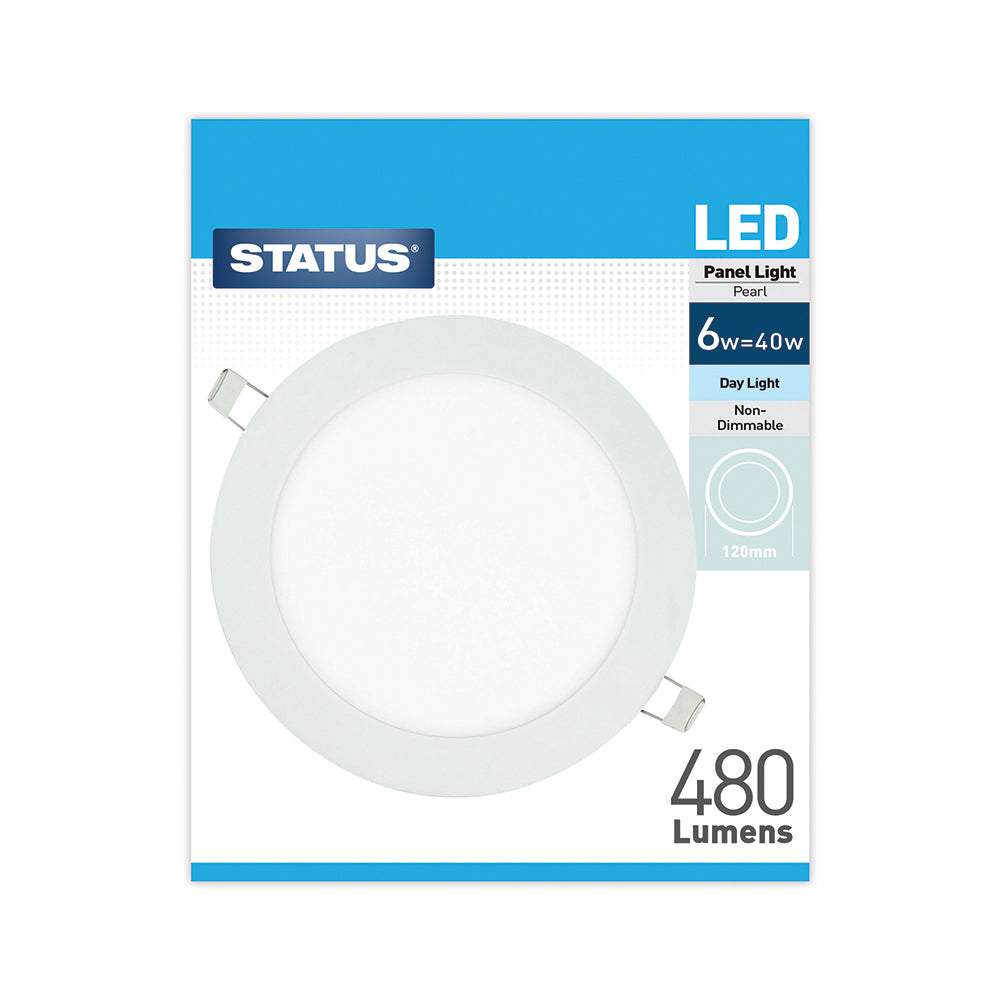 6w = 480 lumens - Round Panel Light - Day Light - LED - 120mm - Pearl - 1 pk box