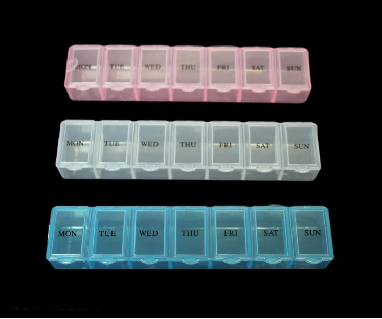 7 Day Pill Box Plastic Tablet Weekly Organiser Dispenser 3 Colours Blue/White/Pink