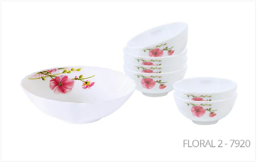 7 Pc Aria Opal Glass Soup Set 1 x Serving Bowl 6 x Soup Bowl