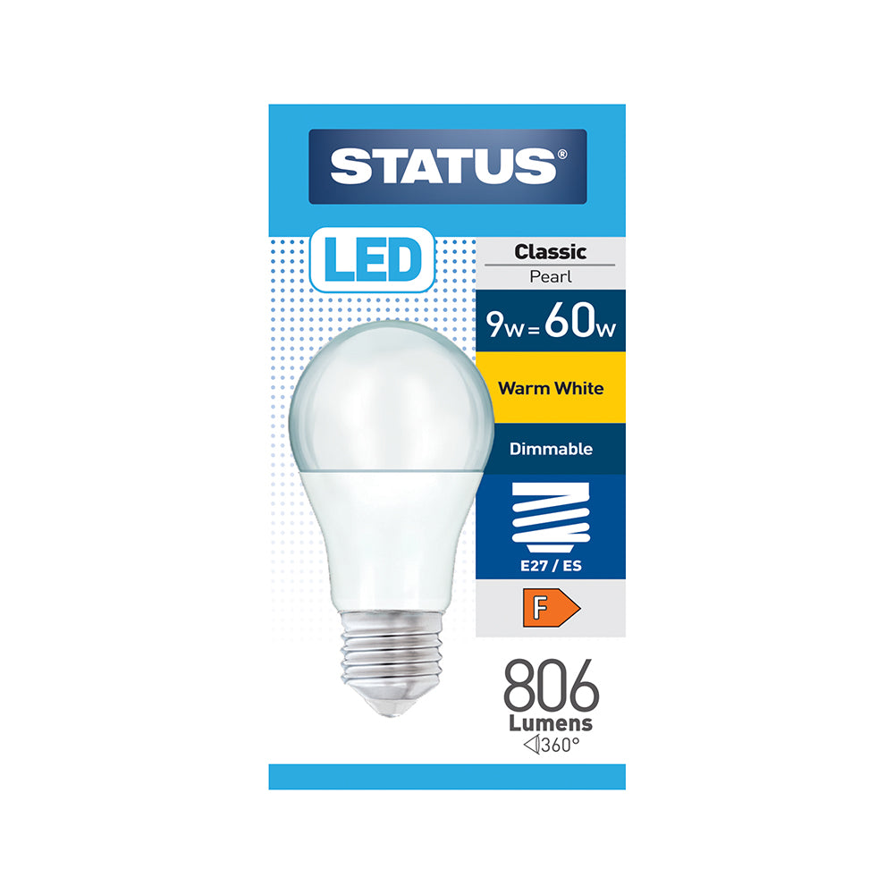 8.5w = 60w = 806 lumens - Dimmable LED - GLS - E27 - PA - Pearl - Warm White - 1 pk box - in White CDU