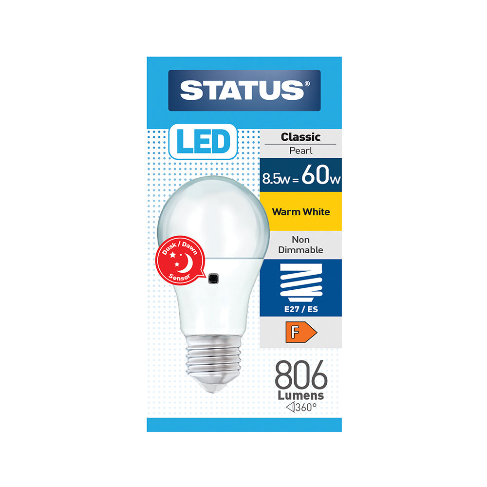 8.5w = 60w = 806 lumens - Sensor LED - GLS - E27 - PA - Pearl - Warm White - 1 pk box - in White CDU