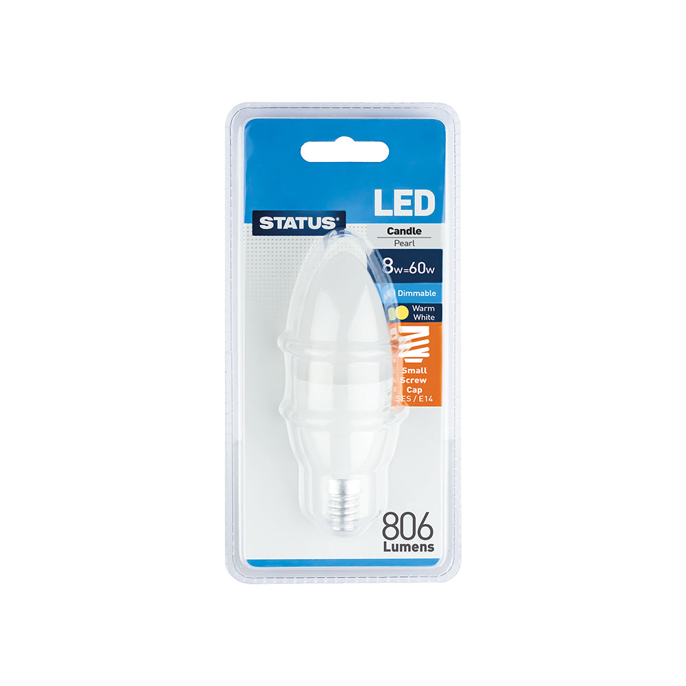 8w = 60w = 806 lumens - Dimmable LED - Candle - SES - PA - Pearl - Warm White - 1 pk - in a Clam Shell
