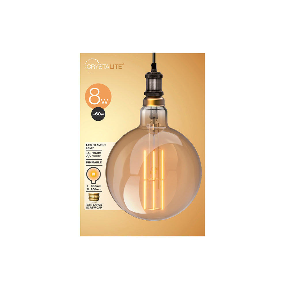 8w = 800 lumens - Crystalite - Antique - G200 - ES - Amber - LED Filament - 1 pk box