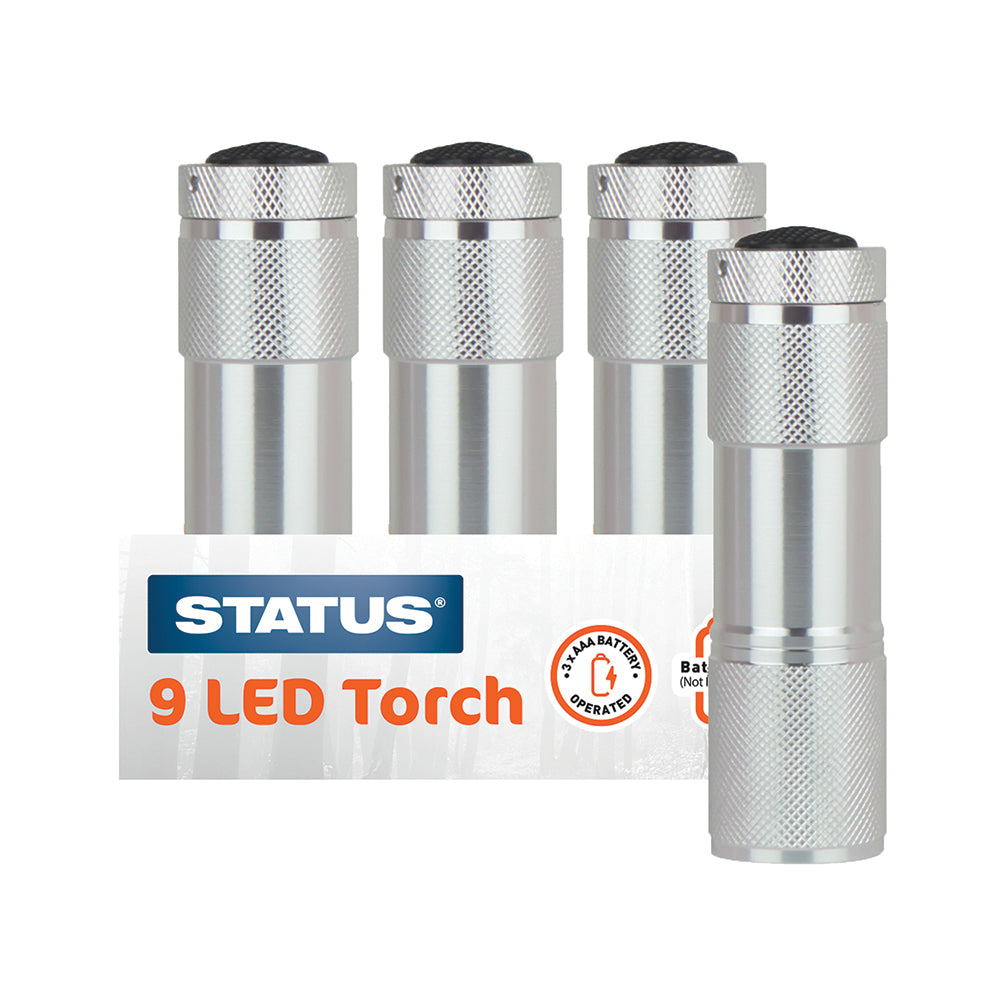9 LED - Aluminium Torch - 3 x AAA batteries (not included) - Silver - "bulk" - in White CDU