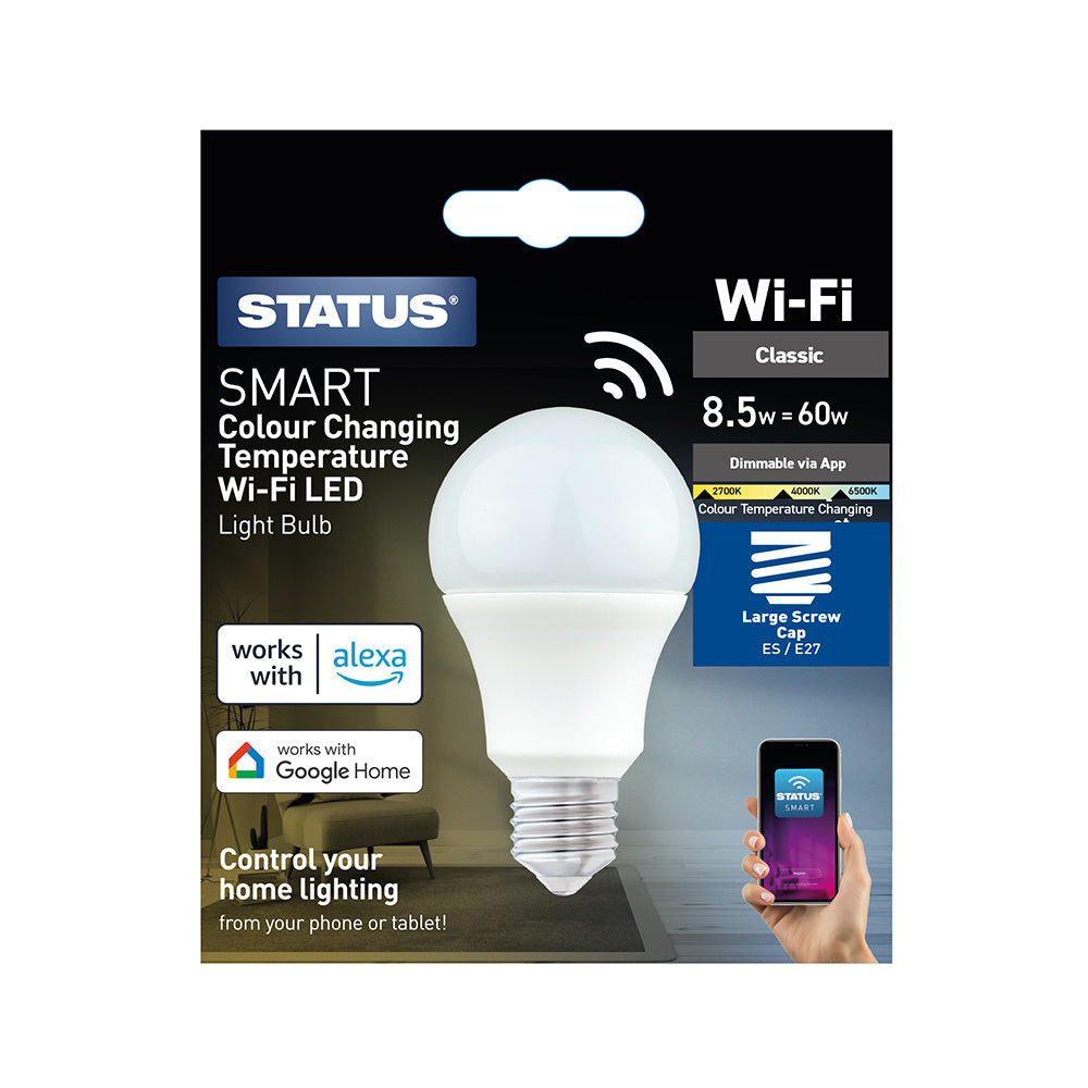 9w = 60w = 806 lumens - Smart - A60 GLS - BC - PA - Pearl - Colour Changing Temperature - 1 pk box