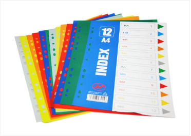 A4 Folder Dividers Subject Punched Index Colour Sheets File Dividers 12 Pack