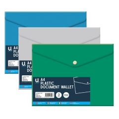 A4 Plastic Document Wallet 3pk