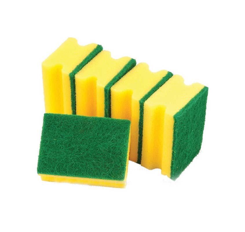 Accord Yellow Double Sided Grooved Kitchen Washing Up Sponges Scourers 9 x 4 cm Pack of 5