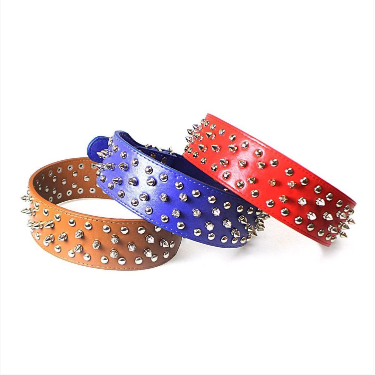 Adjustable Cat/Dog Leather Neck Strap With Spiked Studded Collar Buckle
