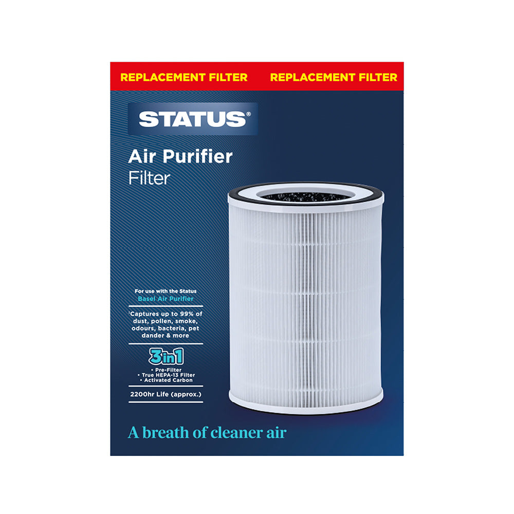 Air Purifier Replacement Filter To Suit Basel - White - 1pk in Glossy Retail Box - 6pc per Brown Box