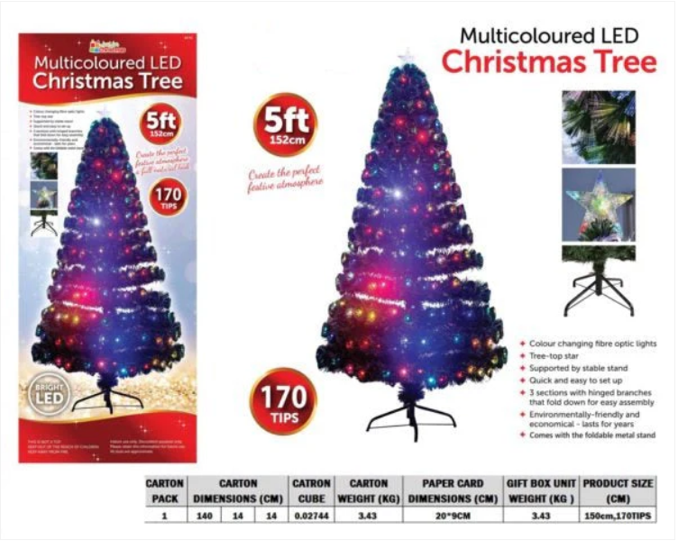 Artificial Christmas Green Tree 5ft with Multicolour LED Lights
