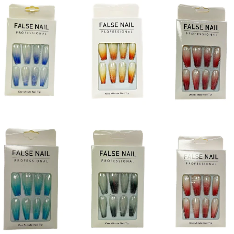 Artificial Fake Nail Extensions Coffin Tip Gradient Design Assorted Colours