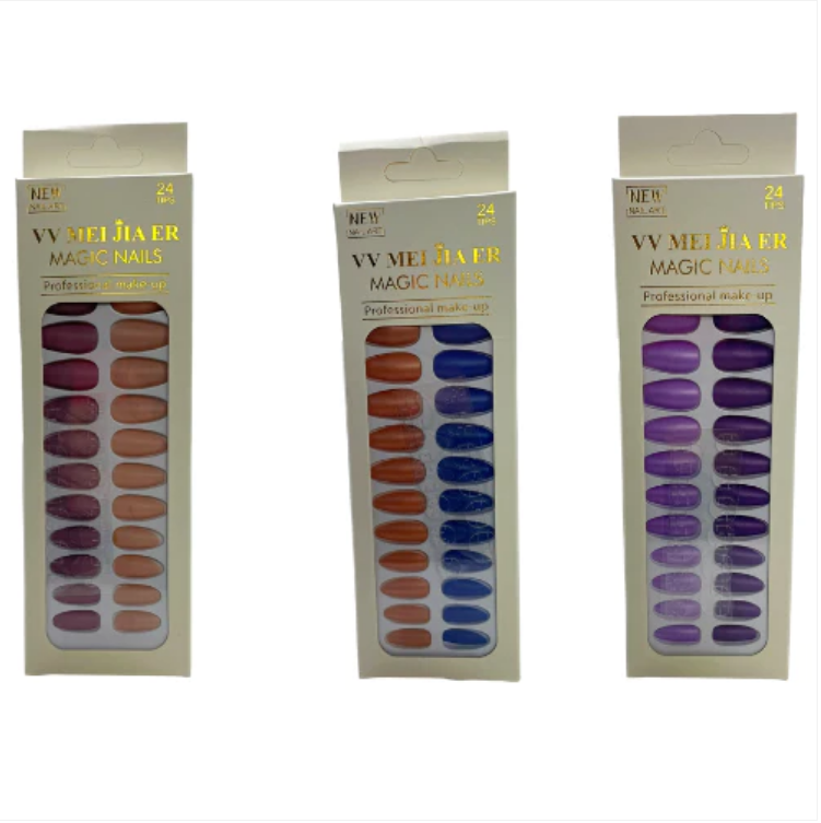 Artificial Fake Nail Extensions Fairy Premium Series 24pc Assorted Colours