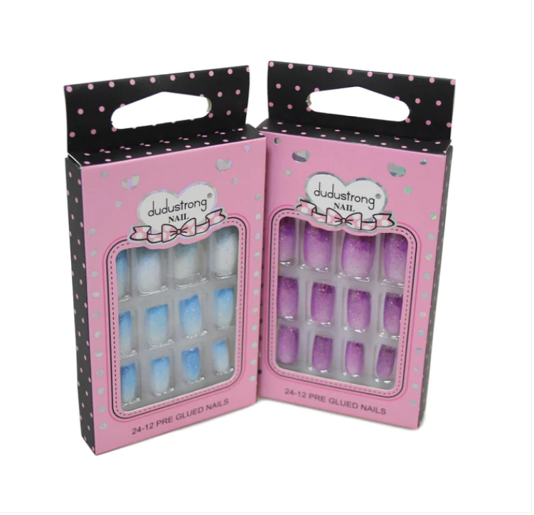 Artificial Fake Nail Extensions Glitters Square Tip Assorted Colours