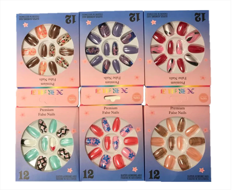 Artificial Fake Nail Extensions with Nail Glue Adhesive Sticker Tabs Assorted Designs