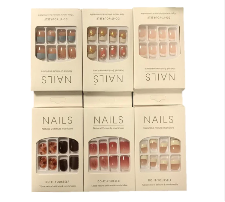 Artificial Fake Nail Extensions with Nail Glue Adhesive Sticker Tabs Assorted Designs