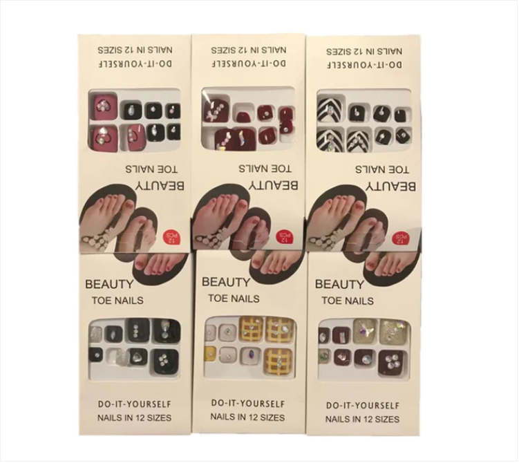 Artificial Fake Toe Nail Extensions with Gems Assorted Designs
