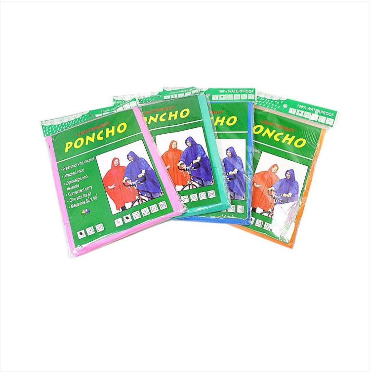 Assorted Colour Raincoat Lightweight PONCHO 100% Waterproof Raincoat 52'' x 80'' Outdoors