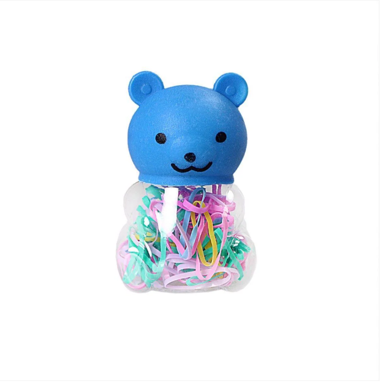 Assorted Colour Small Rubber Bands In Teddy Shaped Box Approx 50